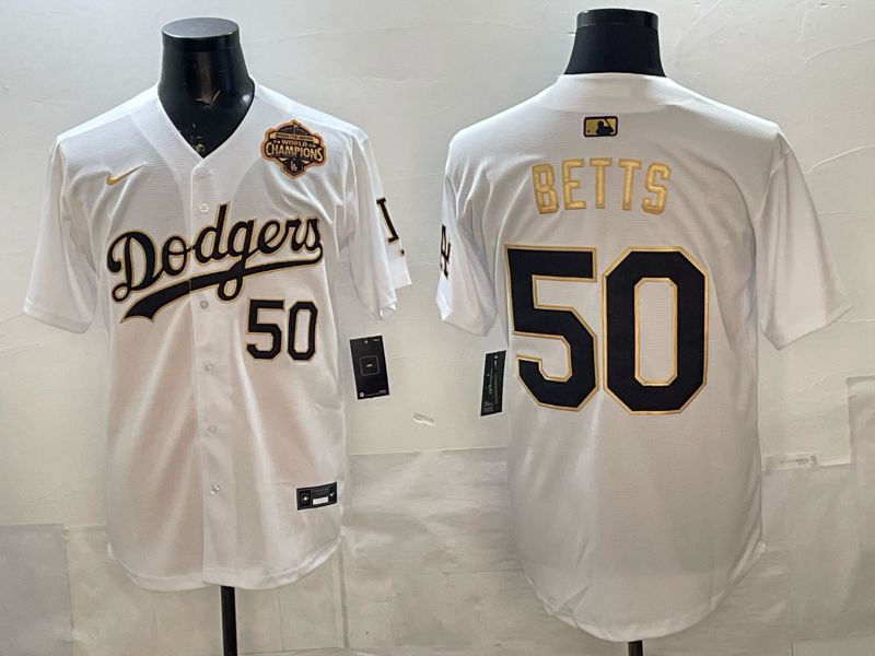 Men Nike 2026 Los Angeles Dodgers #50 Betts White Gold Game MLB Jersey 12111->los angeles dodgers->MLB Jersey